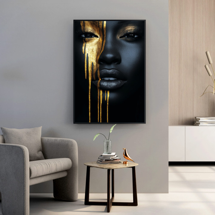 Black & Gold Woman Canvas Print | African Art | Modern Wall Decor 24